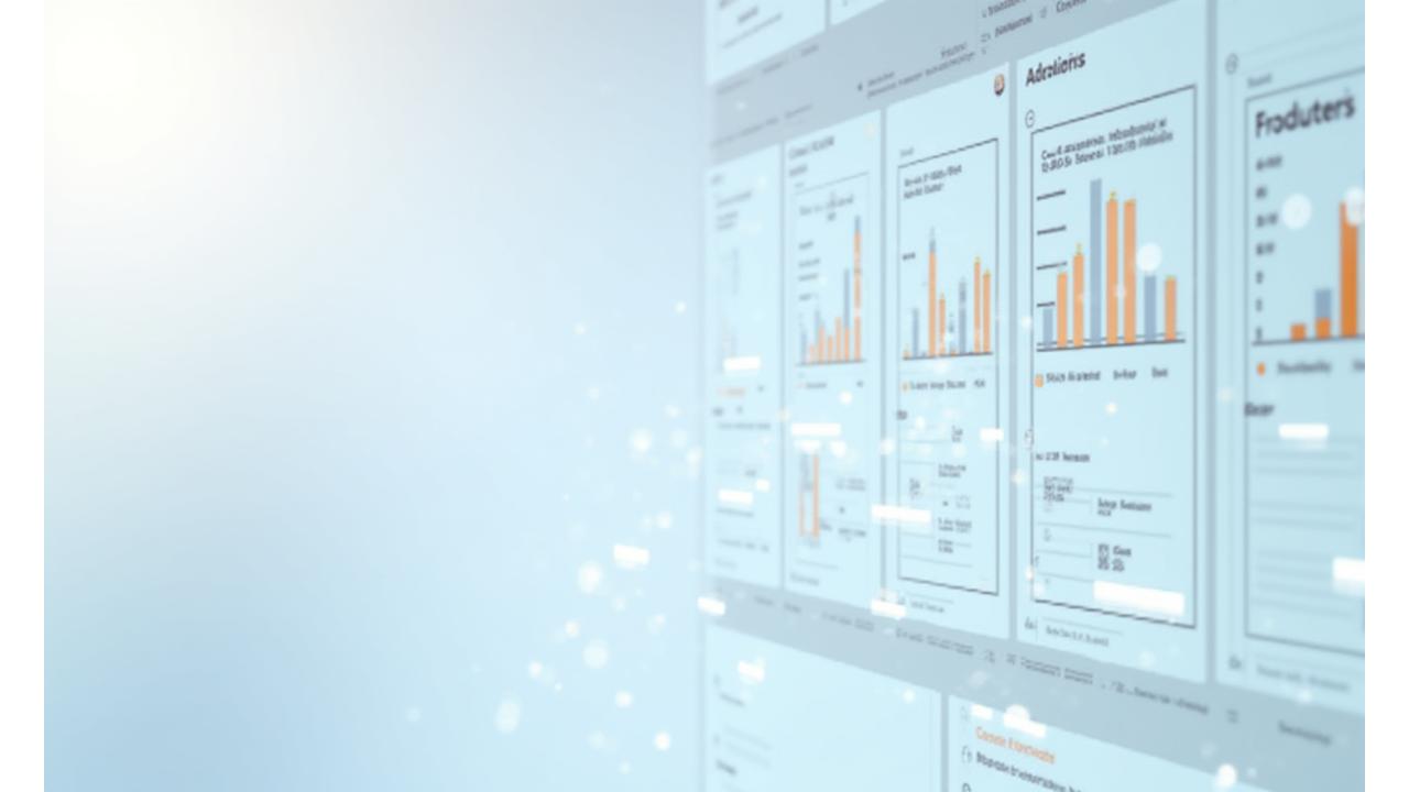 Et digitalt dashboard som visualiserer tidsbesparelser, kostnadsreduksjoner og produktivitetsøkning med grafer og nøkkeltall. Minimalistisk og moderne design.
