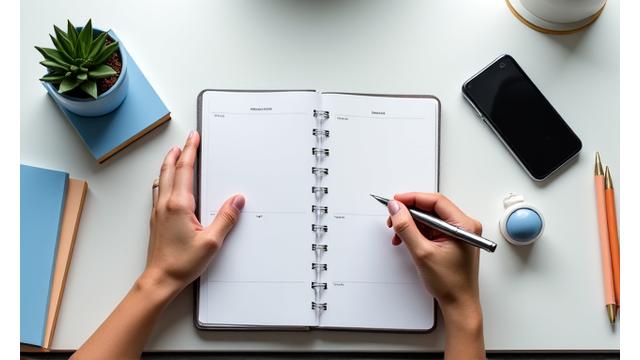 Person som setter grenser med en kalender og notatblokk under en Healthy Boundaries workshop.
